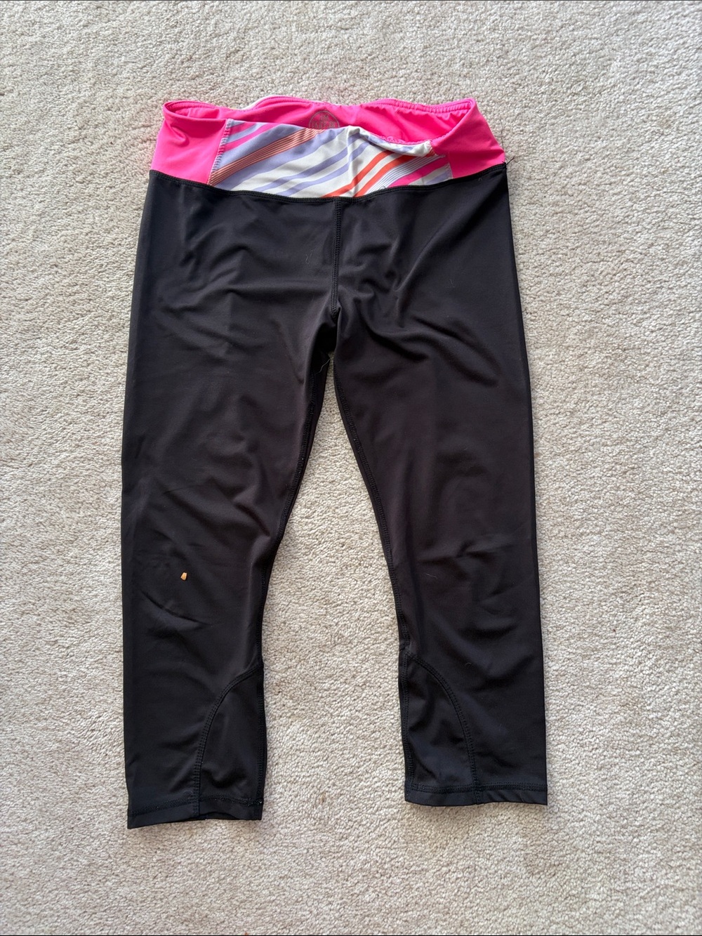 Black Capri Leggings with Pink Striped Waistband